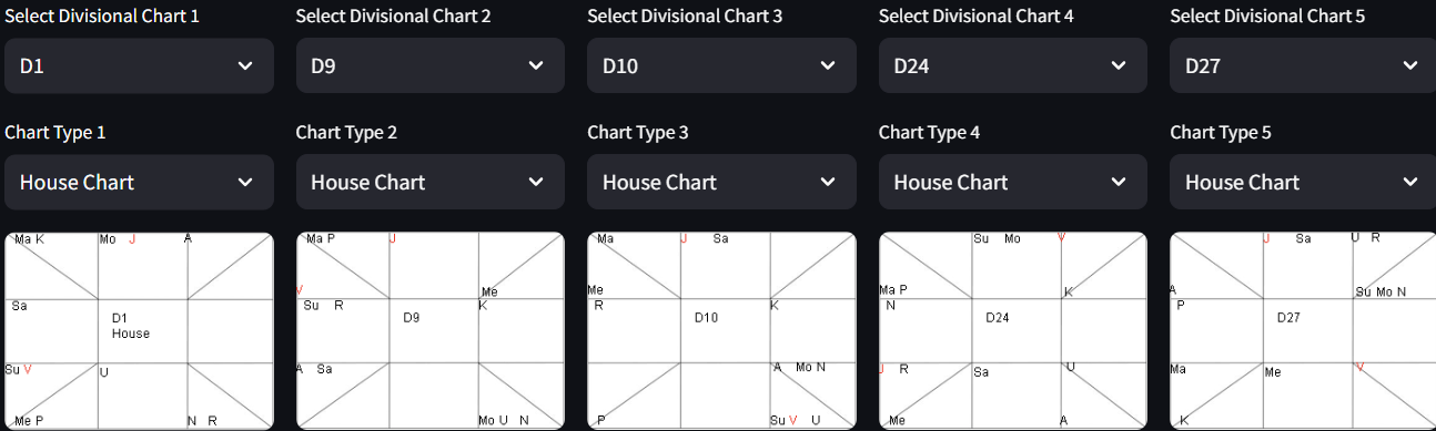 DestinyAI Software Interface showing planetary positions and house analysis