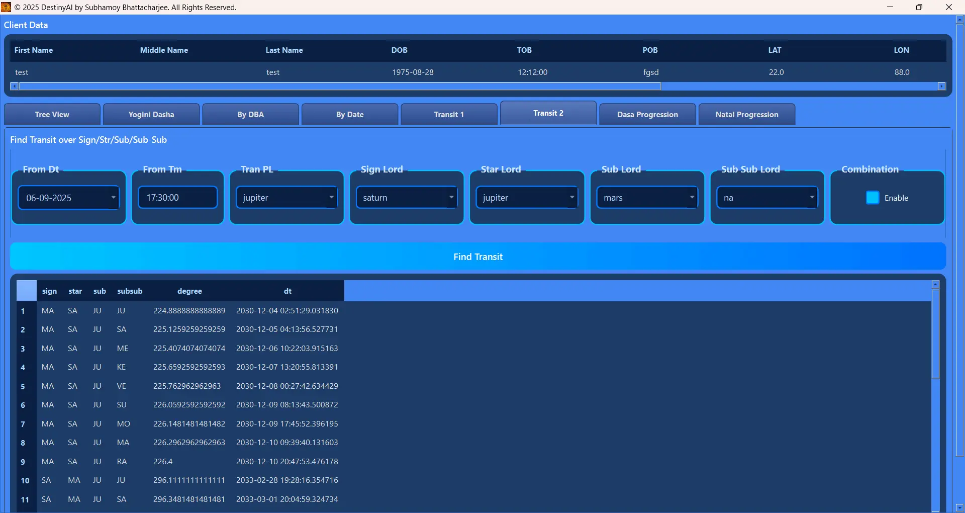 DestinyAI ayanamsha selection with 47 different options